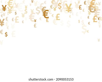 Euro dollar pound yen gold signs scatter currency vector design. Financial pattern. Currency icons british, japanese, european, american money exchange signs graphic design.