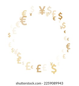 Euro dollar pound yen gold signs flying money vector illustration. Forex concept. Currency icons british, japanese, european, american money exchange signs graphic design.