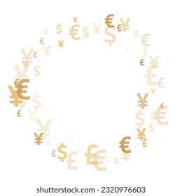 Euro dollar pound yen gold signs scatter money vector background. Business backdrop. Currency icons british, japanese, european, american money exchange elements graphic design.