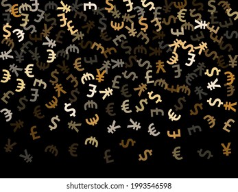 Euro dollar pound yen metallic symbols flying currency vector design. Payment concept. Currency symbols british, japanese, european, american money exchange elements wallpaper.