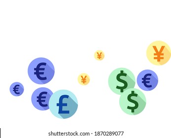 Euro dollar pound yen round signs scatter currency vector design. Investment pattern. Currency icons british, japanese, european, american money exchange signs wallpaper.