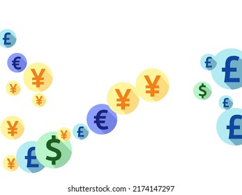 Euro dollar pound yen round symbols flying currency vector design. Finance pattern. Currency icons british, japanese, european, american money exchange elements wallpaper.