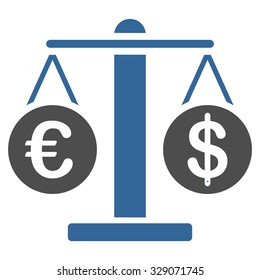 Euro and Dollar Scales vector icon. Style is bicolor flat symbol, cobalt and gray colors, rounded angles, white background.