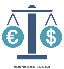 Euro and Dollar Scales vector icon. Style is bicolor flat symbol, cyan and blue colors, rounded angles, white background.