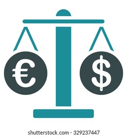 Euro and Dollar Scales vector icon. Style is bicolor flat symbol, soft blue colors, rounded angles, white background.