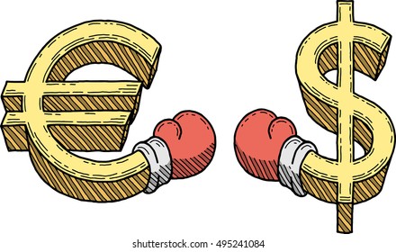 Euro and dollar signs boxing (vector)