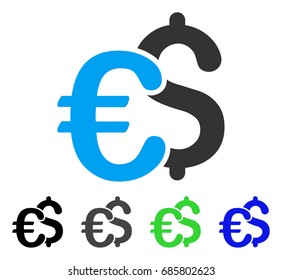 Euro And Dollar Symbols flat vector pictogram. Colored euro and dollar symbols gray, black, blue, green icon versions. Flat icon style for graphic design.