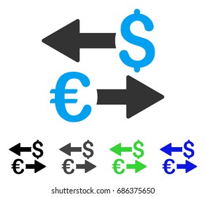 Euro Dollar Transactions flat vector icon. Colored euro dollar transactions gray, black, blue, green pictogram variants. Flat icon style for graphic design.