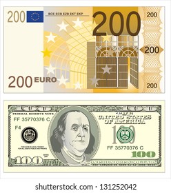 Euro and dollars.  Flat design vector illustration concepts. 
