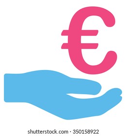 Euro Donation vector icon. Style is bicolor flat symbol, pink and blue colors, rounded angles, white background.