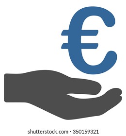 Euro Donation vector icon. Style is bicolor flat symbol, cobalt and gray colors, rounded angles, white background.