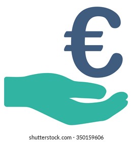 Euro Donation vector icon. Style is bicolor flat symbol, cobalt and cyan colors, rounded angles, white background.