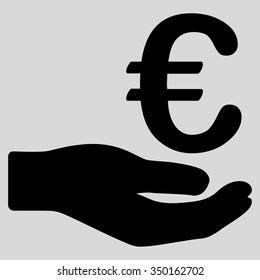 Euro Donation vector icon. Style is flat symbol, black color, rounded angles, light gray background.