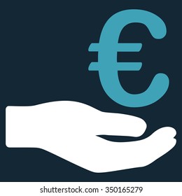 Euro Donation vector icon. Style is bicolor flat symbol, blue and white colors, rounded angles, dark blue background.