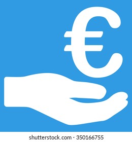 Euro Donation vector icon. Style is flat symbol, white color, rounded angles, blue background.