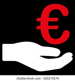 Euro Donation vector icon. Style is bicolor flat symbol, red and white colors, rounded angles, black background.