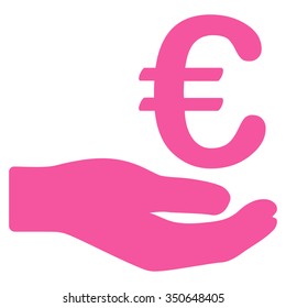 Euro Donation vector icon. Style is flat symbol, pink color, rounded angles, white background.