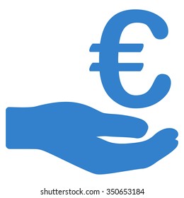 Euro Donation vector icon. Style is flat symbol, cobalt color, rounded angles, white background.