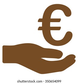 Euro Donation vector icon. Style is flat symbol, brown color, rounded angles, white background.