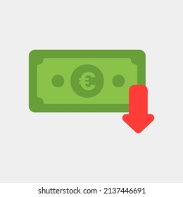 Euro down icon in flat style about currency, use for website mobile app presentation