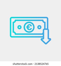 Icono de Euro Abajo en el estilo de gradiente sobre la moneda, uso para presentación de aplicaciones móviles del sitio web