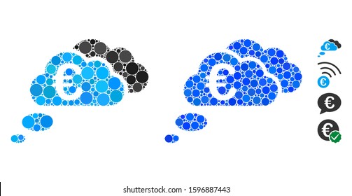 Euro dream clouds composition of round dots in various sizes and color tones, based on Euro dream clouds icon. Vector round dots are composed into blue mosaic.