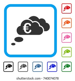 Euro Dream Clouds icon. Flat gray pictogram symbol inside a light blue rounded squared frame. Black, gray, green, blue, red, orange color versions of Euro Dream Clouds vector.