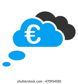 Euro Dream Clouds icon. Vector style is bicolor flat iconic symbol with rounded angles, blue and gray colors, white background.