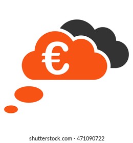 Euro Dream Clouds icon. Vector style is bicolor flat iconic symbol with rounded angles, orange and gray colors, white background.