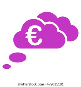Euro Dream Clouds icon. Vector style is flat iconic symbol with rounded angles, violet color, white background.