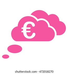 Euro Dream Clouds icon. Vector style is flat iconic symbol with rounded angles, pink color, white background.