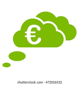 Euro Dream Clouds icon. Vector style is flat iconic symbol with rounded angles, eco green color, white background.