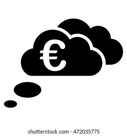 Euro Dream Clouds icon. Vector style is flat iconic symbol with rounded angles, black color, white background.