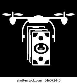 Euro Drone Banking vector icon. Style is flat symbol, white color, rounded angles, black background.