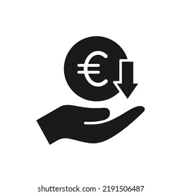 Euro earnings down icon flat style isolated on white background. Vector illustration