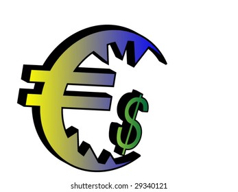 euro eating dollar vector