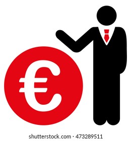 Euro Economist icon. Vector style is bicolor flat iconic symbol, intensive red and black colors, white background.