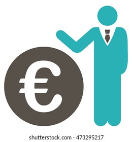 Euro Economist icon. Vector style is bicolor flat iconic symbol, grey and cyan colors, white background.