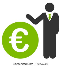 Euro Economist icon. Vector style is bicolor flat iconic symbol, eco green and gray colors, white background.