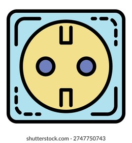 Euro electric socket icon. Outline euro electric socket vector icon color flat isolated on white