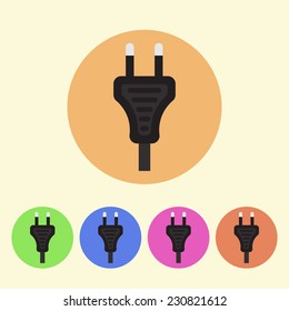 euro electrical plug flat colored round icons