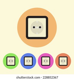 euro electrical socket flat colored round icons