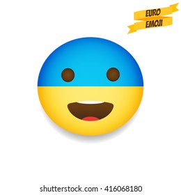 Euro emoji. Ukraine Flag Emoticon. Emoticon sport fan. Emoji isolated.