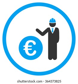 Euro Engineer vector icon. Style is bicolor flat symbol, blue and gray colors, rounded angles, white background.