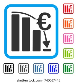 Euro Epic Fail Crisis icon. Flat gray pictogram symbol in a light blue rounded squared frame. Black, gray, green, blue, red, orange color versions of Euro Epic Fail Crisis vector.