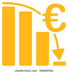 Euro Epic Fail Crisis vector icon. Style is flat symbol, yellow color, rounded angles, white background.