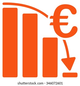 Euro Epic Fail Crisis vector icon. Style is flat symbol, orange color, rounded angles, white background.