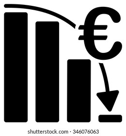 Euro Epic Fail Crisis vector icon. Style is flat symbol, black color, rounded angles, white background.