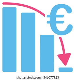 Euro Epic Fail Crisis vector icon. Style is bicolor flat symbol, pink and blue colors, rounded angles, white background.