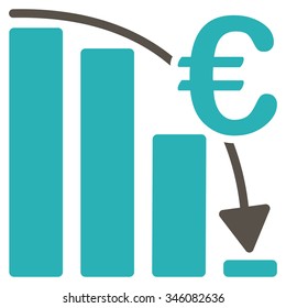 Euro Epic Fail Crisis vector icon. Style is bicolor flat symbol, grey and cyan colors, rounded angles, white background.